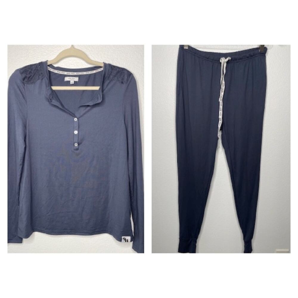 Nine West Loungewear Pajamas Long Sleeve Top and Pants Navy